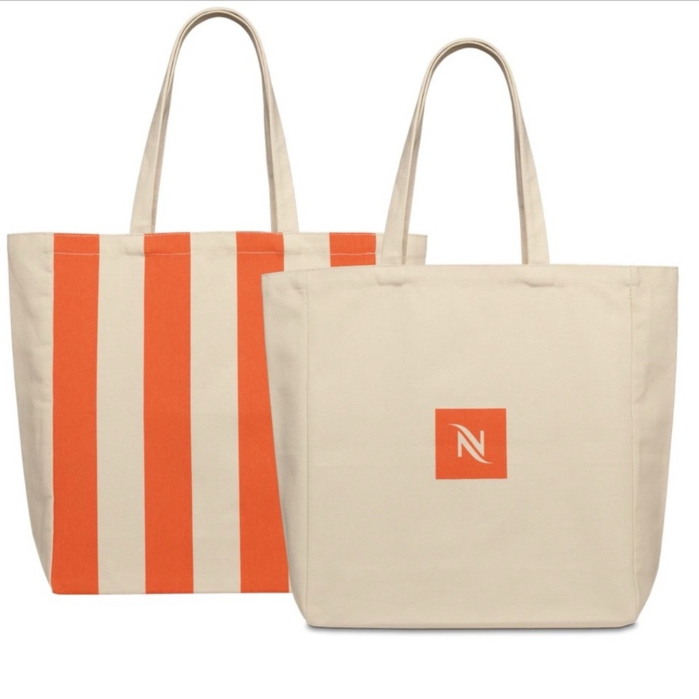 Nespresso Cotton Canvas Tote Bag Pantone Mandarin Orange Stripe NWT Reusable